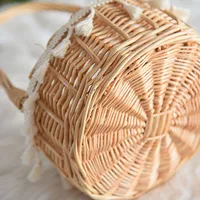 Women's Plant Rattan Solid Color Pastoral Round Open Handbag main image 5