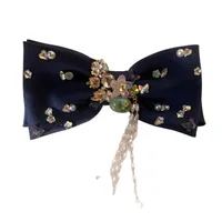 Women's Sweet Bow Knot Satin Handmade Rhinestone Pearl Hair Clip main image 3