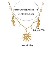 Hawaiian Beach Sun Hippocampus 304 Stainless Steel Plating 14K Gold Plated Women's Multi Charms Necklace main image 2
