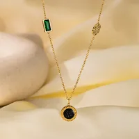 Casual Simple Style Commute Round 304 Stainless Steel Polishing Plating Inlay Artificial Rhinestones 18K Gold Plated Women's Pendant Necklace sku image 1
