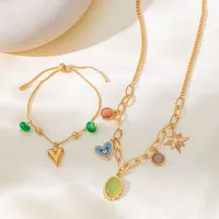 Hawaiian Vacation Commute Heart Shape 304 Stainless Steel Plating Inlay Resin 18K Gold Plated Women's Bracelets Necklace main image 1
