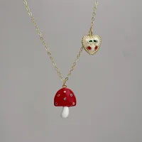 Cute Sweet Cherry Heart Shape Mushroom Copper Zirconia 18K Gold Plated Women's Pendant Necklace main image 5