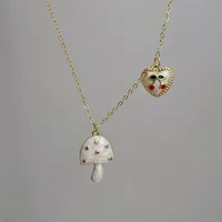 Cute Sweet Cherry Heart Shape Mushroom Copper Zirconia 18K Gold Plated Women's Pendant Necklace main image 4