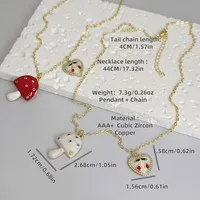 Cute Sweet Cherry Heart Shape Mushroom Copper Zirconia 18K Gold Plated Women's Pendant Necklace main image 2