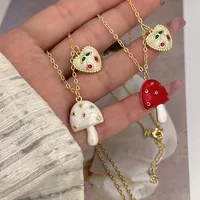Cute Sweet Cherry Heart Shape Mushroom Copper Zirconia 18K Gold Plated Women's Pendant Necklace main image 1