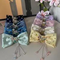 Women's Sweet Bow Knot Satin Handmade Rhinestone Pearl Hair Clip main image 1