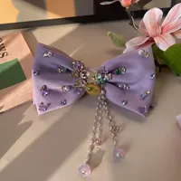 Women's Sweet Bow Knot Satin Handmade Rhinestone Pearl Hair Clip main image 5