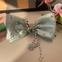 Women's Sweet Bow Knot Satin Handmade Rhinestone Pearl Hair Clip main image 4