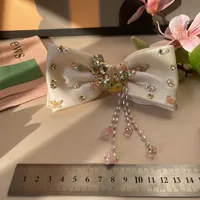 Women's Sweet Bow Knot Satin Handmade Rhinestone Pearl Hair Clip main image 2