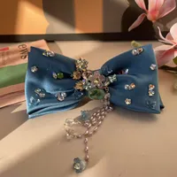 Women's Sweet Bow Knot Satin Handmade Rhinestone Pearl Hair Clip sku image 1