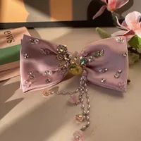 Women's Sweet Bow Knot Satin Handmade Rhinestone Pearl Hair Clip sku image 2