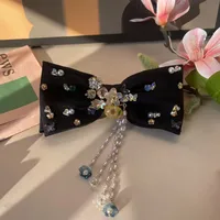 Women's Sweet Bow Knot Satin Handmade Rhinestone Pearl Hair Clip sku image 5