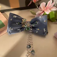 Women's Sweet Bow Knot Satin Handmade Rhinestone Pearl Hair Clip sku image 6