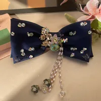 Women's Sweet Bow Knot Satin Handmade Rhinestone Pearl Hair Clip sku image 8