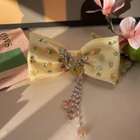 Women's Sweet Bow Knot Satin Handmade Rhinestone Pearl Hair Clip sku image 9