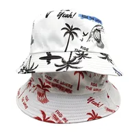 Unisex Retro Coconut Tree Printing Wide Eaves Bucket Hat main image 4