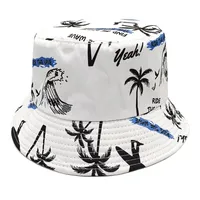 Unisex Retro Coconut Tree Printing Wide Eaves Bucket Hat sku image 2