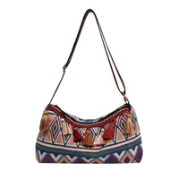 Women's Medium Cloth Geometric Ethnic Style Streetwear Tassel Sewing Thread Square Zipper Shoulder Bag sku image 2