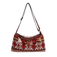 Women's Medium Cloth Geometric Ethnic Style Streetwear Tassel Sewing Thread Square Zipper Shoulder Bag sku image 1