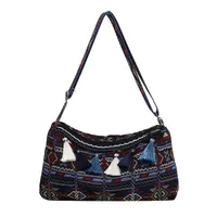 Women's Medium Cloth Geometric Ethnic Style Streetwear Tassel Sewing Thread Square Zipper Shoulder Bag sku image 5