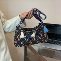 Women's Medium Cloth Geometric Ethnic Style Streetwear Tassel Sewing Thread Square Zipper Shoulder Bag main image 4