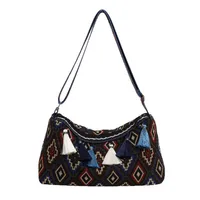 Women's Medium Cloth Geometric Ethnic Style Streetwear Tassel Sewing Thread Square Zipper Shoulder Bag main image 5