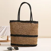 Women's Medium Straw Lingge Vacation Weave Square Zipper Shoulder Bag Tote Bag main image 1