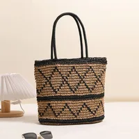Women's Medium Straw Lingge Vacation Weave Square Zipper Shoulder Bag Tote Bag main image 4