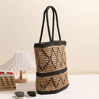 Women's Medium Straw Lingge Vacation Weave Square Zipper Shoulder Bag Tote Bag main image 2