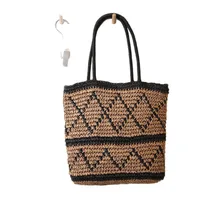 Women's Medium Straw Lingge Vacation Weave Square Zipper Shoulder Bag Tote Bag main image 5