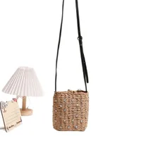 Women's Medium Rhinestone Straw Solid Color Streetwear Weave Square String Crossbody Bag Straw Bag main image 3