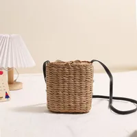 Women's Medium Rhinestone Straw Solid Color Streetwear Weave Square String Crossbody Bag Straw Bag main image 4