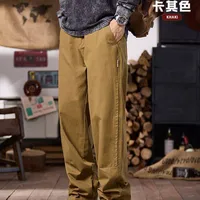 Men's Cotton Casual Pants - Loose Fit Straight Leg, Wide Trousers With Draped Hem For Sports Autumn Winter Fashion main image 4