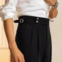English Title: Korean Style Straight Cut Loose Fit Draped Trousers Men's Four - Season Versatile Solid Color Wrinkle - Free Fashion Formal Pants main image 2
