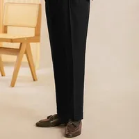 English Title: Korean Style Straight Cut Loose Fit Draped Trousers Men's Four - Season Versatile Solid Color Wrinkle - Free Fashion Formal Pants main image 4