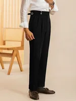 English Title: Korean Style Straight Cut Loose Fit Draped Trousers Men's Four - Season Versatile Solid Color Wrinkle - Free Fashion Formal Pants sku image 1