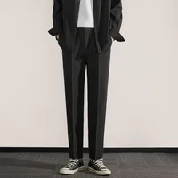 Autumn Winter Men's Slim Fit 9/4 Length Trousers With Flowing Drape, Straight Leg Casual Office Pants, Thick Stretch Chino Bottoms main image 1