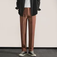 Autumn Winter Men's Slim Fit 9/4 Length Trousers With Flowing Drape, Straight Leg Casual Office Pants, Thick Stretch Chino Bottoms main image 2