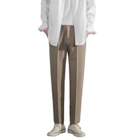 Autumn Winter Men's Slim Fit 9/4 Length Trousers With Flowing Drape, Straight Leg Casual Office Pants, Thick Stretch Chino Bottoms main image 5