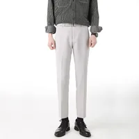 Men's Spring Wool Trousers Slim Fit Straight Leg Ankle - Length Business Casual Premium Wool Suit Pants sku image 17