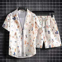 Men's Casual Sportswear Set Summer Short Sleeve Shirt & Mid - Length Shorts Loose Fit Hong Kong Style 2 - Piece Outfit main image 1