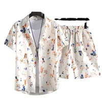 Men's Casual Sportswear Set Summer Short Sleeve Shirt & Mid - Length Shorts Loose Fit Hong Kong Style 2 - Piece Outfit main image 2