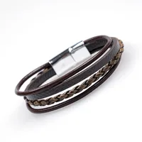 Retro Punk Solid Color 304 Stainless Steel Pu Leather Men's Bangle Men Cord & Leather Bracelets main image 1