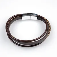 Retro Punk Solid Color 304 Stainless Steel Pu Leather Men's Bangle Men Cord & Leather Bracelets main image 5