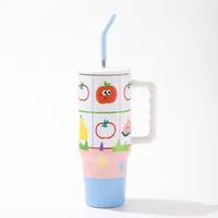 Cute Letter Fruit Cat 201 Stainless Steel Ceramics Thermos Cup 1 Piece sku image 1