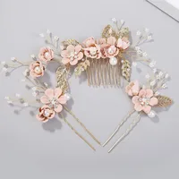 Women's Elegant Classical Bridal Flower Imitation Pearl Microfiber Flower Copper Wire Insert Comb main image 1