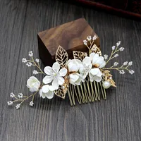 Women's Elegant Classical Bridal Flower Imitation Pearl Microfiber Flower Copper Wire Insert Comb sku image 1