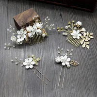 Women's Elegant Classical Bridal Flower Imitation Pearl Microfiber Flower Copper Wire Insert Comb sku image 21