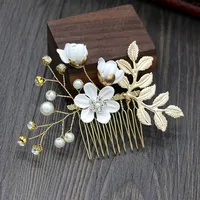 Women's Elegant Classical Bridal Flower Imitation Pearl Microfiber Flower Copper Wire Insert Comb sku image 12