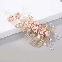 Women's Elegant Classical Bridal Flower Imitation Pearl Microfiber Flower Copper Wire Insert Comb sku image 17